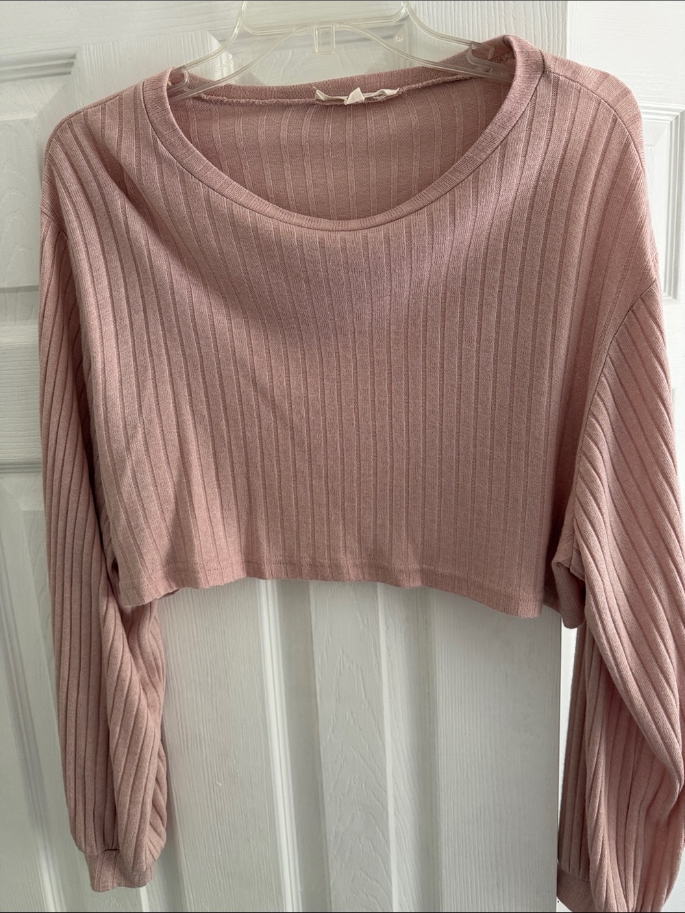 Ribbed Cropped Long-Sleeve Top - Dusty Rose